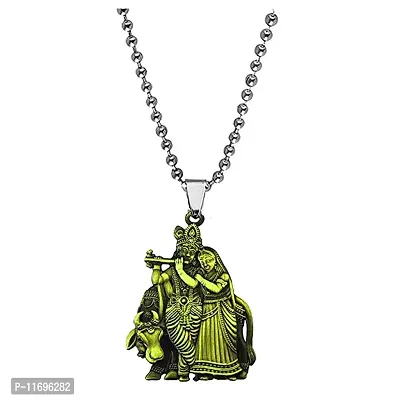 AFH Shri Radha Krishna Cow Bronze Idol Religious Chain Pendant For Men,Women