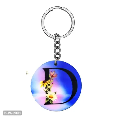 Alphabet D Flower Intial New Generation Love Charm Gift Blue Keychain for Men and Women