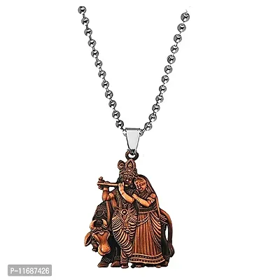 AFH Shri Radha Krishna Cow Copper Idol Religious Chain Pendant For Men,Women