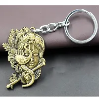 Lord Krishna Flute and Peacock Bronze Religious keychain for Men and Women-thumb1