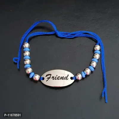 AFH Engraved friend Decorative Beads Silver Blue with Cord Chain Adjustable Frendship band Bracelet For Boys And Girls-thumb4