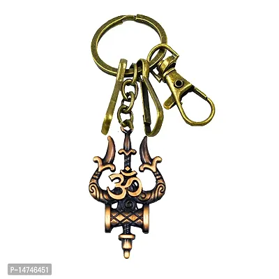 Om Trishul Damaru Lobster Charm Copper Keychain for Men and Women