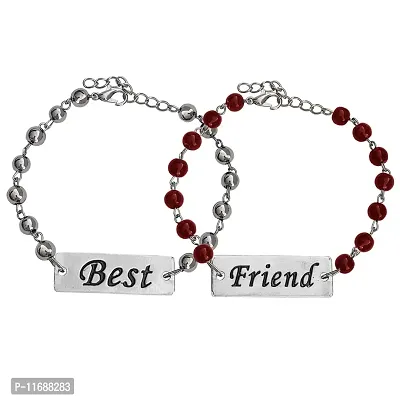 AFH Stylist Best friend Couple Red Onyx Crystal Beads Bracelet With Lobster Clasp Adjustable Frendship band Gifiting For Boys And Girls