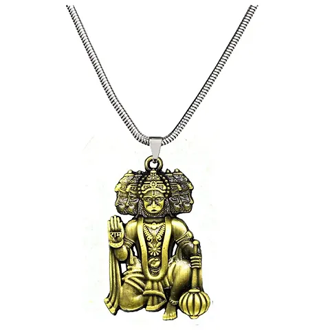 AFH Lord Panchmukhi Hanuman Religious Locket with Snake Chain Pendant for Men and Women