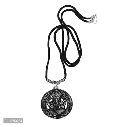 AFH Lord Vignaharta Ganesha Grey Locket With Cord Chain Pendant for Men and Women