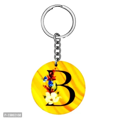 Alphabet B Flower Intial New Generation Love Charm Gift Yellow Keychain for Men and Women-thumb0