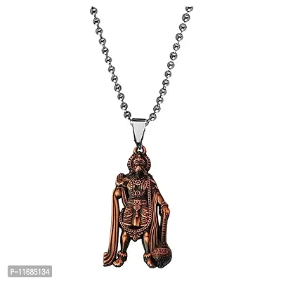 AFH Lord Hanuman Pawanputra Bajirang Bali Copper Locket Stainless Steel Chain Pendant for Men and Women-thumb0