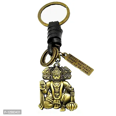 Lord Panchamukhi Hanuman Leather Bronze Locket Keychain for Men and Women