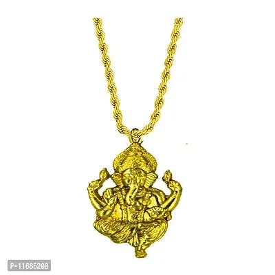 AFH Lord Ganesh Ganpati Gold Brass Pendant Necklace Chain for Men,Women-thumb0