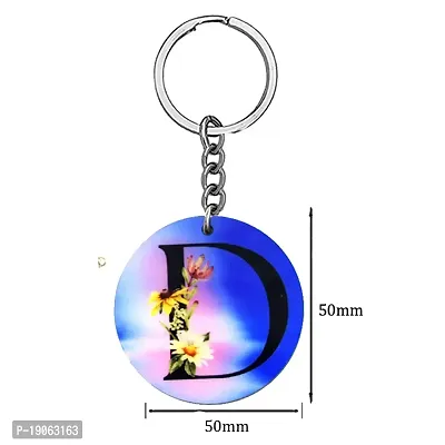 Alphabet D Flower Intial New Generation Love Charm Gift Blue Keychain for Men and Women-thumb2