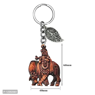 Lord Krishna with Cow Copper Lucky Leaf Charm Key Chain for Men and Women-thumb2