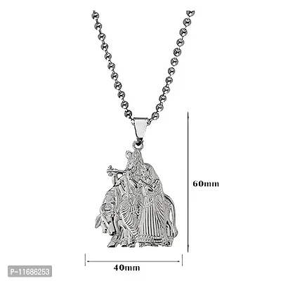 AFH Shri Radha Krishna Cow Silver Idol Religious Chain Pendant For Men,Women-thumb2