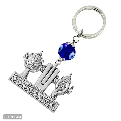 Lord Tirupati Balaji Shanku Chakra Namam Evil Eye Silver Gifting Keychain for Men and Women-thumb2