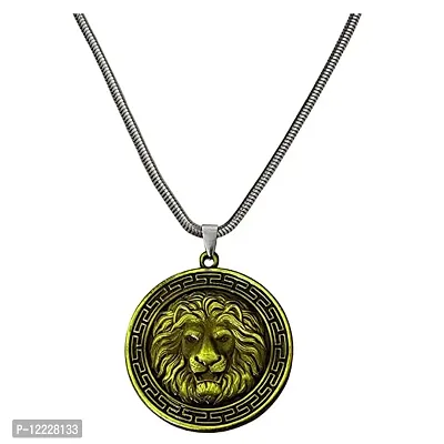 Animal King Lion Head Bronze Locket with Snake Chain Pendent for men, women-thumb0