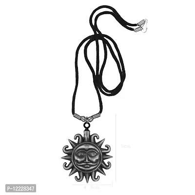 Surya Sun Star Sign Grey Locket Cord Chain Pendnet for Men and Women-thumb0