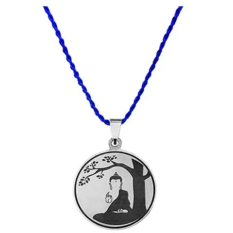 Lord Meditating Buddha Buddhist Stainless Cord Chain Pendant for Men and Women