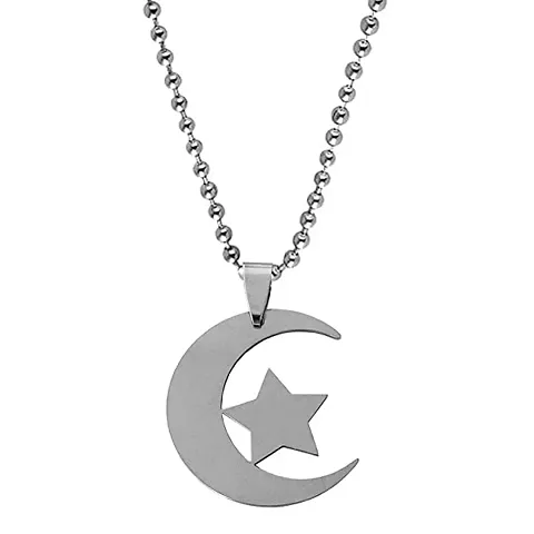 Islamic Lucky Symbol Star with Crescent Moon Stainless Pendant for Men and Women