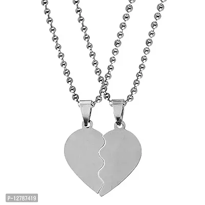 Valentine Gift Best Friend Broken Heart Couple Locket Unisex Silver Stainless Steel Pendant Necklace Chain