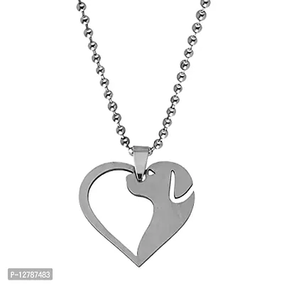 Valentine Gift Broken Heart Lovers Gift Silver Stainless Steel Pendant Necklace Chain for Men, Women