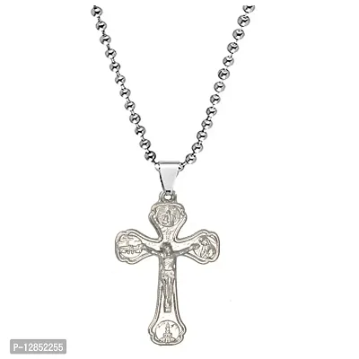 Lord Jesus Christ Cross Silver Locket With Stainless Steel Chain Pendent  For Men, Women-thumb0