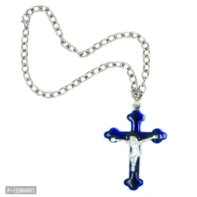 Jesus Christ Holy Cross Navy Blue Car Mirror Charm Decorative Hanging Ornament