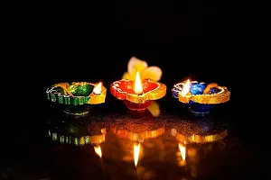Ingo creation Diya for Diwali Decoration Handmade Earthen Clay Terracotta Decorative Diya Tealight Candle Festival Diya (Set of 12) (Combo of Leaf & Flower(6 Each))-thumb2