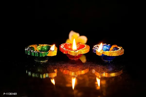 Ingo creation Diya for Diwali Decoration Handmade Earthen Clay Terracotta Decorative Diya Tealight Candle Festival Diya (Set of 12) (Combo of Leaf & Flower(6 Each))-thumb3