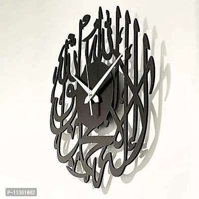 Ingo creation Wood Stylish Allah, Zua-ad Round Design Wall Clock for Home Living Room Office Bedroom Decor (Black, 12 x12 Inch)-thumb2