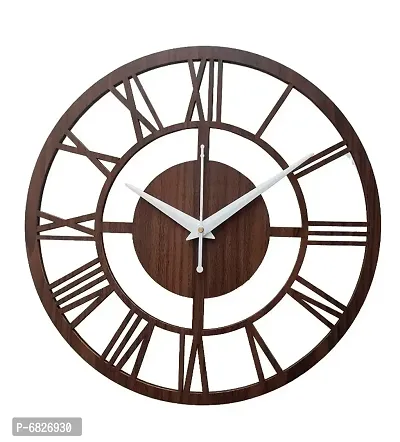 Ingo creation Round Roman Wooden Clock, Wood Carving MDF Design Wall Clock, Perfect for Office, Classroom, Bedroom, Living Room, Kitchen, Restaurant,Hotel etc