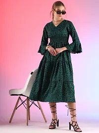 Stylish Green Crepe Printed A-Line Dress For Women-thumb2