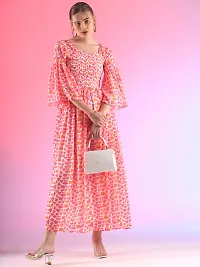 Stylish Pink Georgette Printed Flared Dress For Women-thumb1