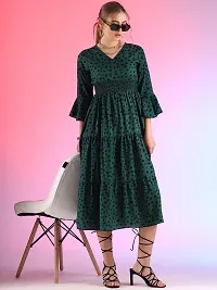 Stylish Green Crepe Printed A-Line Dress For Women-thumb1