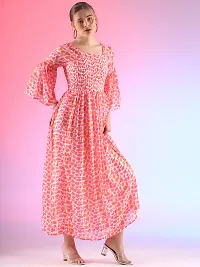 Stylish Pink Georgette Printed Flared Dress For Women-thumb2