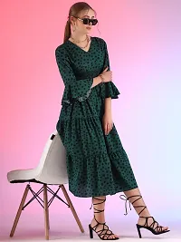 Stylish Green Crepe Printed A-Line Dress For Women-thumb3