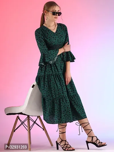 Stylish Green Crepe Printed A-Line Dress For Women-thumb4