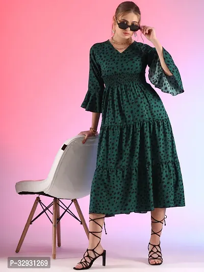 Stylish Green Crepe Printed A-Line Dress For Women-thumb0