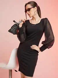 Stylish Black Polyester Solid Dress For Women-thumb1