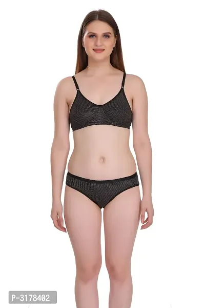 Black Cotton Spandex Bra  Panty Set-thumb0