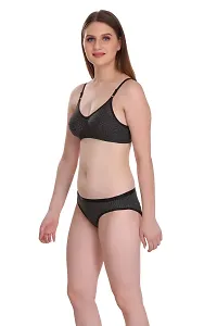 Black Cotton Spandex Bra  Panty Set-thumb1