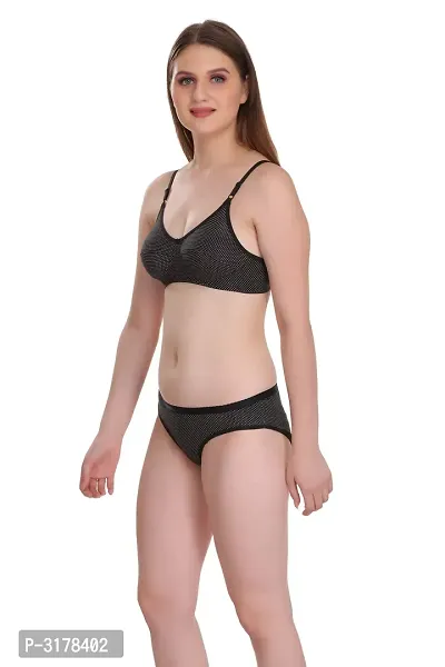 Black Cotton Spandex Bra  Panty Set-thumb2