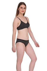 Black Cotton Spandex Bra  Panty Set-thumb2