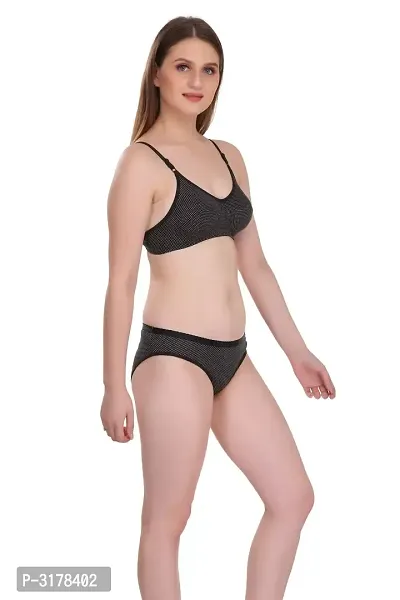 Black Cotton Spandex Bra  Panty Set-thumb3