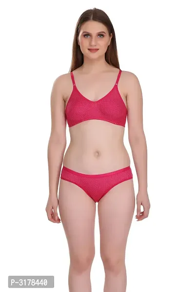 Pink Cotton Spandex Bra  Panty Set-thumb0