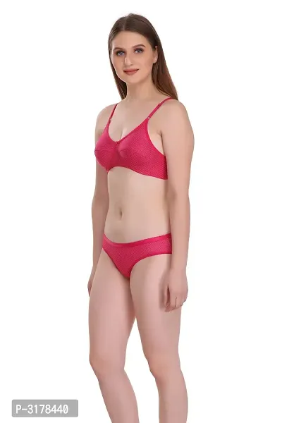 Pink Cotton Spandex Bra  Panty Set-thumb2