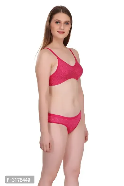 Pink Cotton Spandex Bra  Panty Set-thumb3