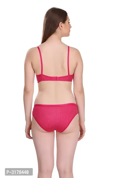 Pink Cotton Spandex Bra  Panty Set-thumb4