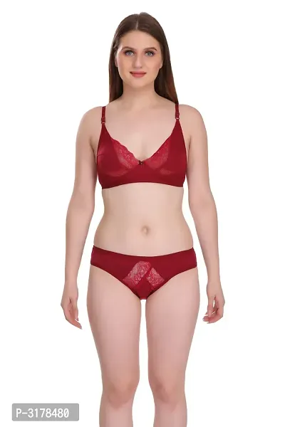 Maroon Cotton Spandex Bra  Panty Set-thumb0