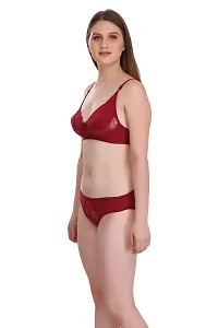 Maroon Cotton Spandex Bra  Panty Set-thumb1