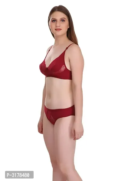 Maroon Cotton Spandex Bra  Panty Set-thumb2