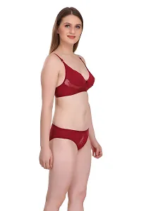 Maroon Cotton Spandex Bra  Panty Set-thumb2